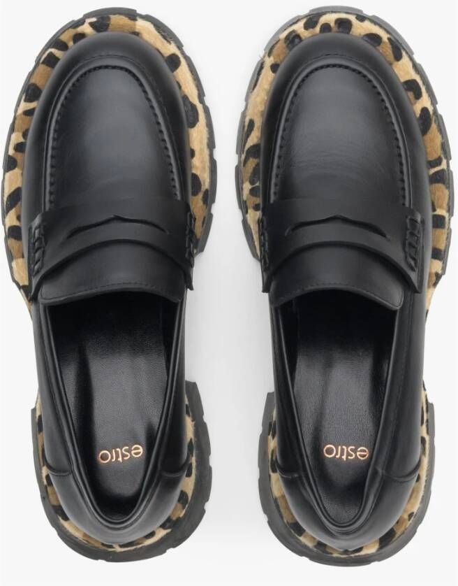 Estro Dames Zwarte Animal Print Loafers gemaakt van Echt Leer Er00113790 Black Dames