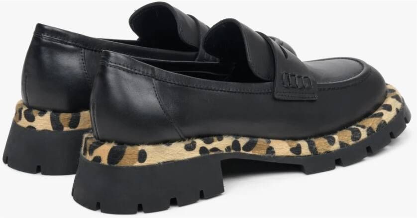 Estro Dames Zwarte Animal Print Loafers gemaakt van Echt Leer Er00113790 Black Dames