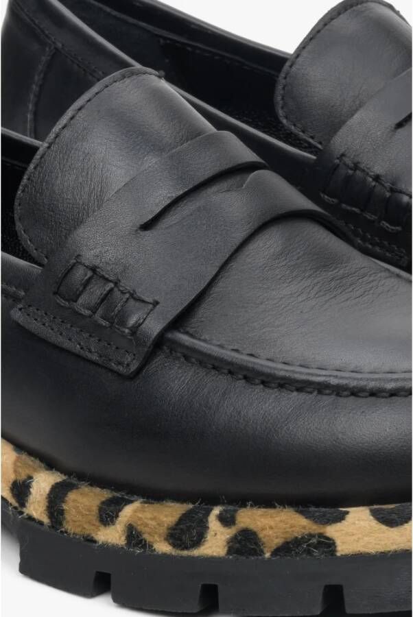 Estro Dames Zwarte Animal Print Loafers gemaakt van Echt Leer Er00113790 Black Dames