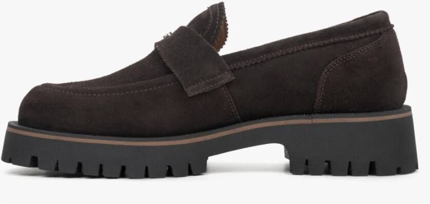 Estro Dames Donkerbruine Chunky Platform Loafers gemaakt van Italiaans Echt Velours Er00115732 Brown Dames