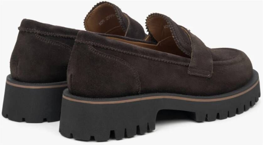 Estro Dames Donkerbruine Chunky Platform Loafers gemaakt van Italiaans Echt Velours Er00115732 Brown Dames