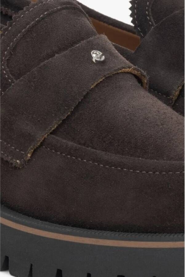 Estro Dames Donkerbruine Chunky Platform Loafers gemaakt van Italiaans Echt Velours Er00115732 Brown Dames