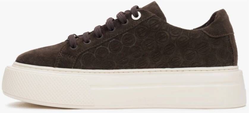 Estro Donkerbruine damessneakers gemaakt van echt velours met dikke zool Brown Dames