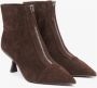 Estro Donkerbruine fluwelen enkellaarsjes voor dames met lage stilettohak Brown Dames - Thumbnail 1