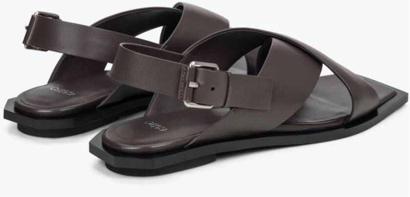 Estro Dames Donkerbruine Leren Sandalen met Zachte Bandjes Brown Dames