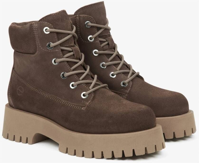 Estro Donkerbruine Veterschoenen voor Dames gemaakt van Echt Italiaans Velours Brown Dames