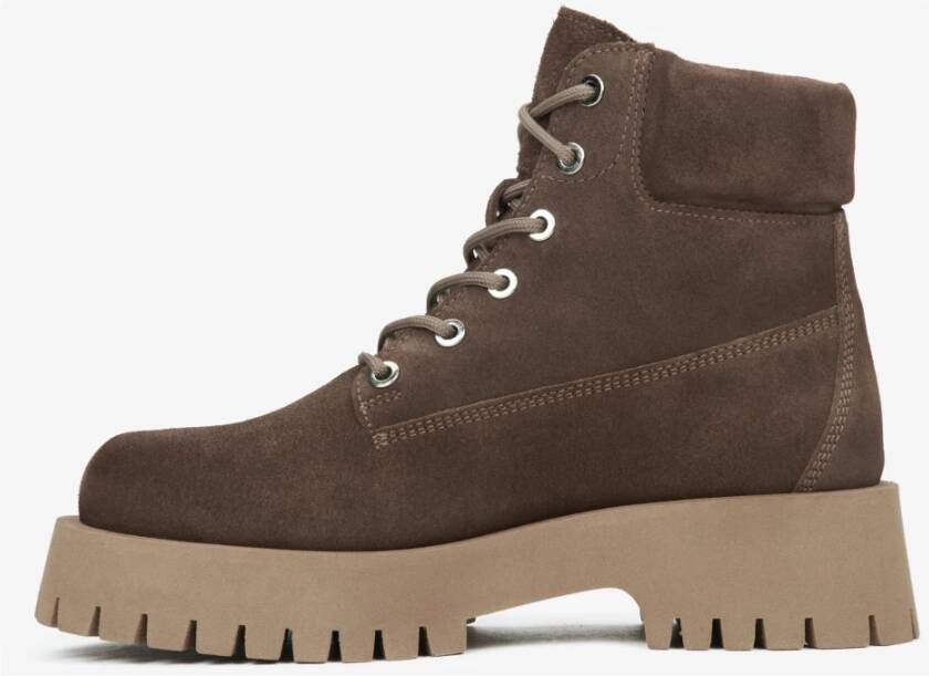 Estro Donkerbruine Veterschoenen voor Dames gemaakt van Echt Italiaans Velours Brown Dames