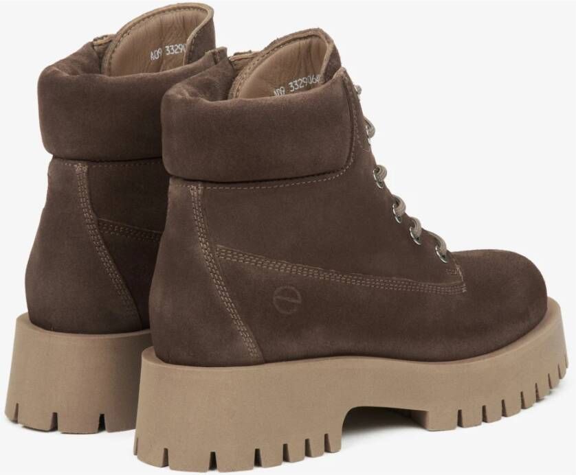 Estro Donkerbruine Veterschoenen voor Dames gemaakt van Echt Italiaans Velours Brown Dames