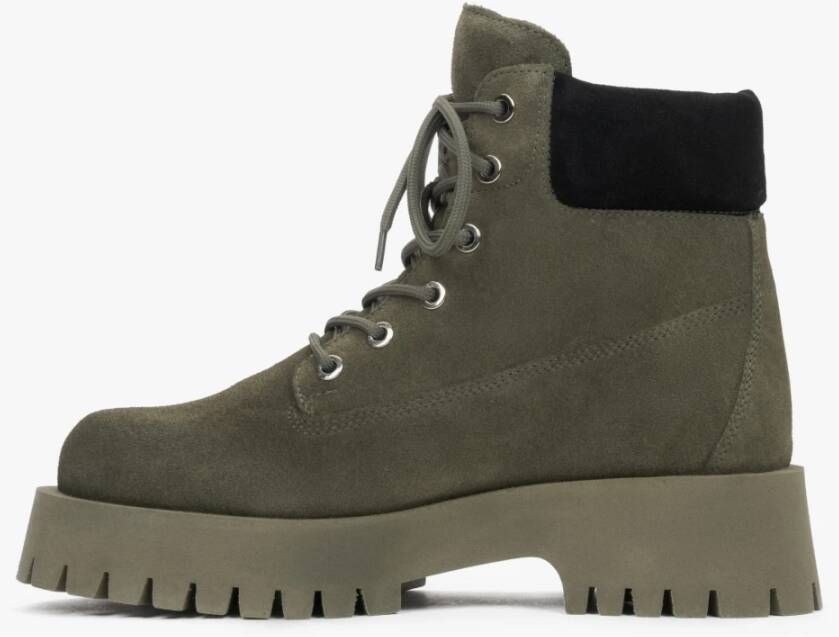 Estro Donkergroene Veterschoenen voor Dames gemaakt van Premium Italiaans Echt Velours Green Dames