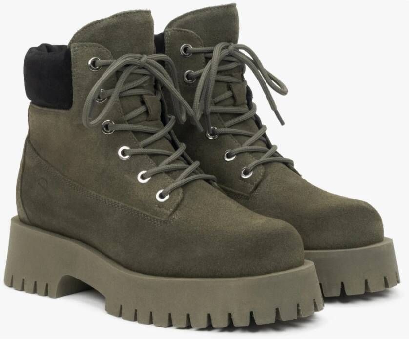 Estro Donkergroene Veterschoenen voor Dames gemaakt van Premium Italiaans Echt Velours Green Dames