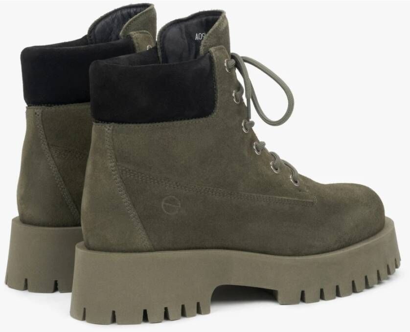 Estro Donkergroene Veterschoenen voor Dames gemaakt van Premium Italiaans Echt Velours Green Dames