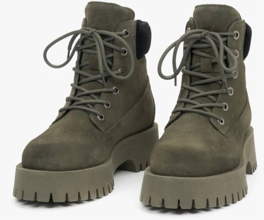 Estro Donkergroene Veterschoenen voor Dames gemaakt van Premium Italiaans Echt Velours Green Dames