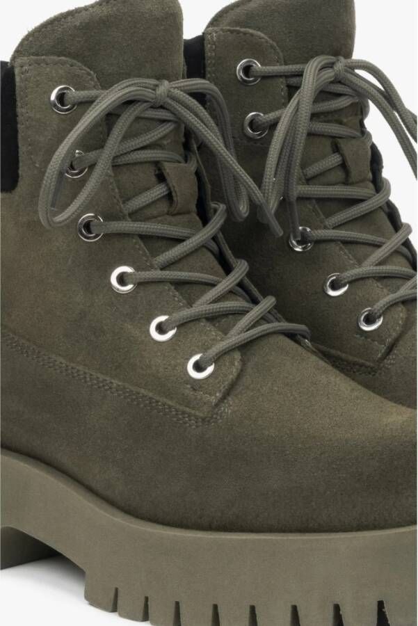 Estro Donkergroene Veterschoenen voor Dames gemaakt van Premium Italiaans Echt Velours Green Dames