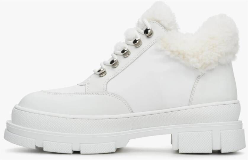 Estro Dames Witte Veterschoenen voor de Winter met Echt Bont Er00112246 White Dames