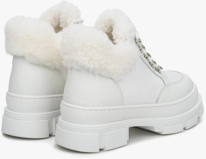 Estro Dames Witte Veterschoenen voor de Winter met Echt Bont Er00112246 White Dames