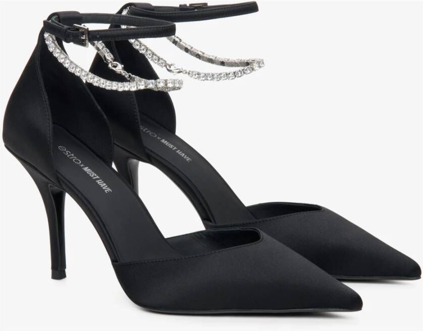 Estro Zwarte Dames Pumps met Puntige Neus en Kristallen MustHave Er00114243 Black Dames