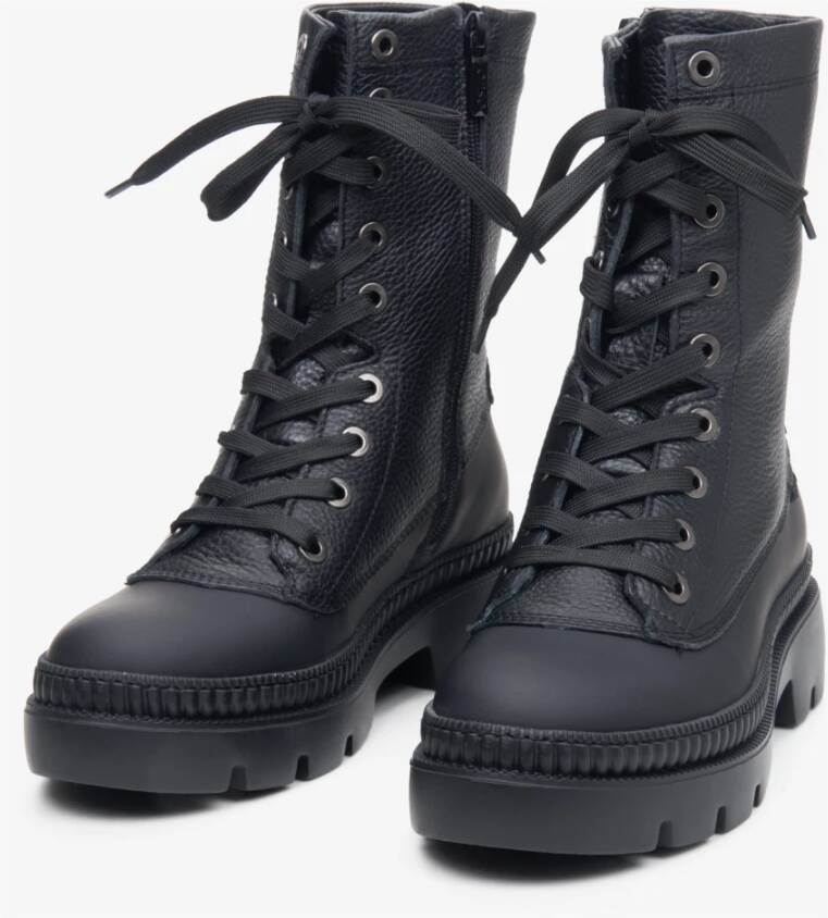 Estro Dames Zwarte Leren Enkellaarsjes met Decoratieve Vetersluiting Er00113556 Black Dames