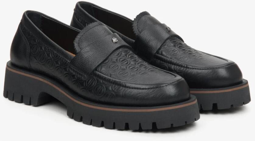 Estro Dames Zwarte Loafers gemaakt van Gestructureerd Echt Leer Er00114649 Black Dames