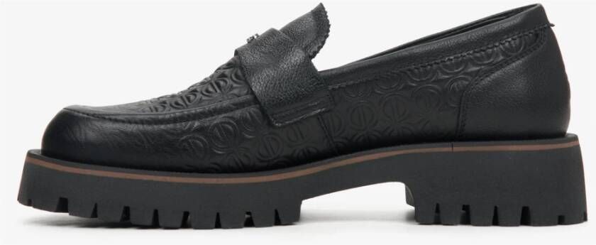 Estro Dames Zwarte Loafers gemaakt van Gestructureerd Echt Leer Er00114649 Black Dames