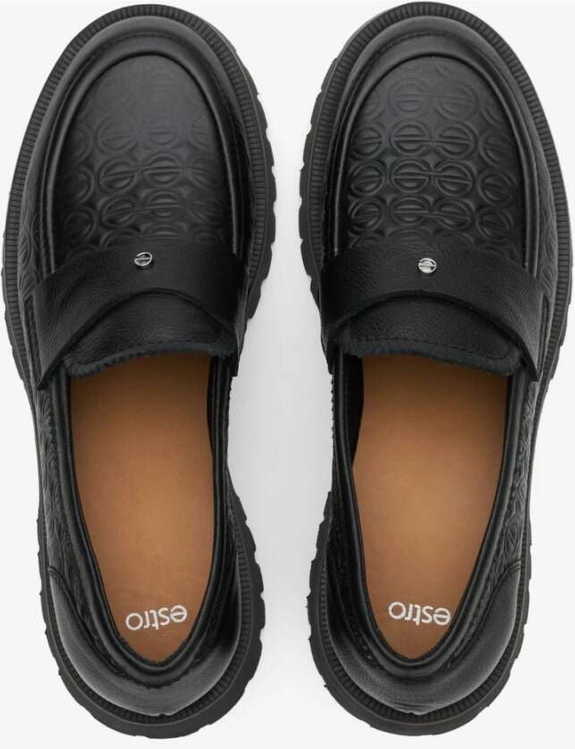 Estro Dames Zwarte Loafers gemaakt van Gestructureerd Echt Leer Er00114649 Black Dames