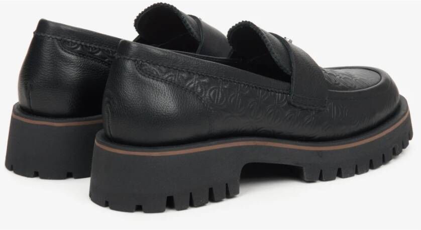 Estro Dames Zwarte Loafers gemaakt van Gestructureerd Echt Leer Er00114649 Black Dames