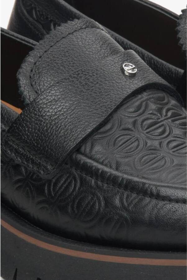 Estro Dames Zwarte Loafers gemaakt van Gestructureerd Echt Leer Er00114649 Black Dames