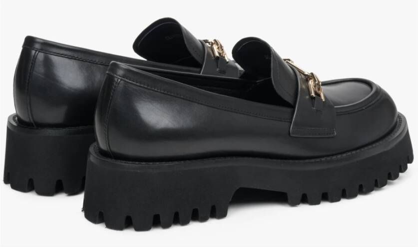 Estro Dames Zwarte Leren Loafers met Gouden Gesp Er00113583 Black Dames