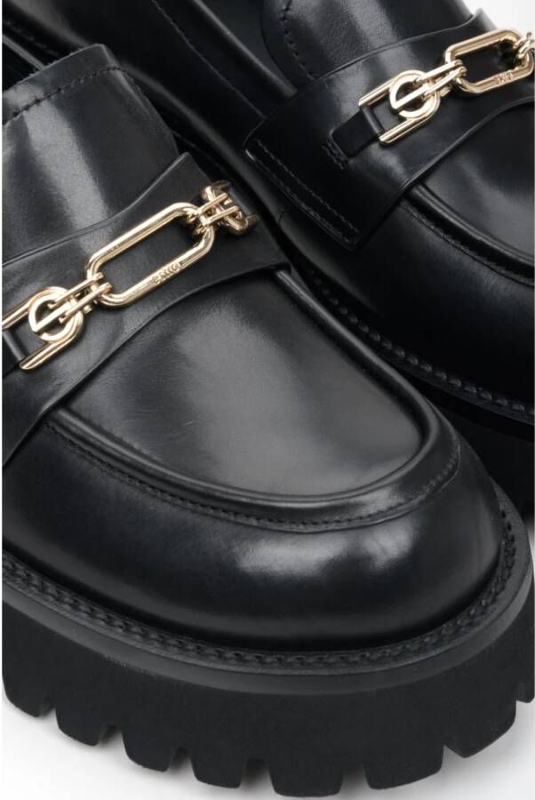 Estro Dames Zwarte Leren Loafers met Gouden Gesp Er00113583 Black Dames