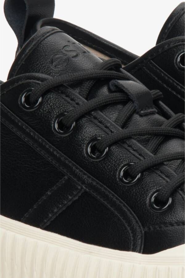 Estro Elegante Zwarte Leren Sneakers Black Dames
