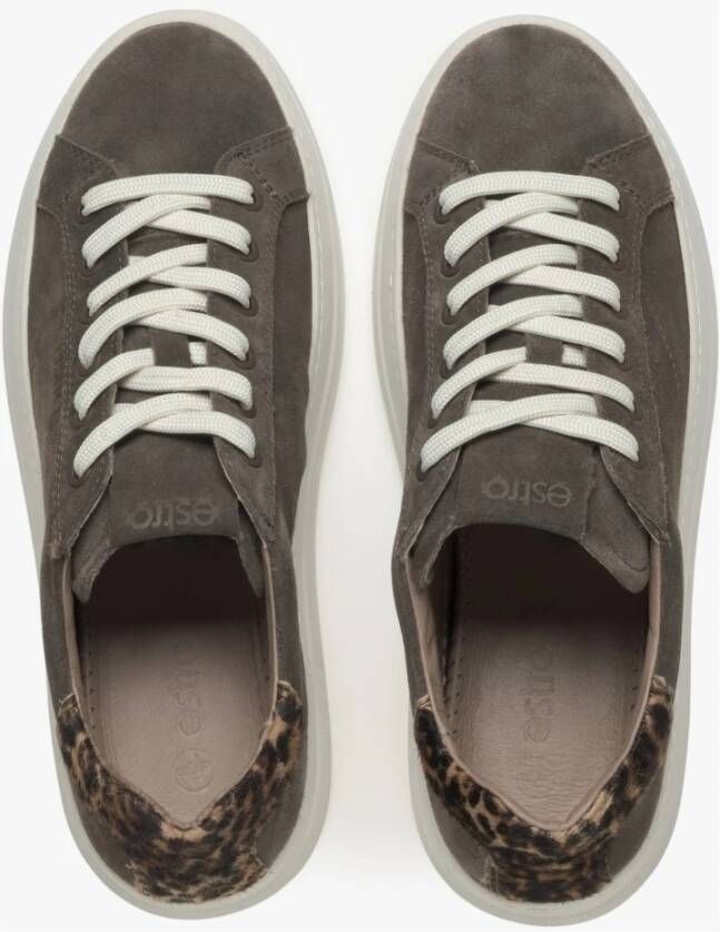 Estro Grijze Sneakers voor Dames met een Dierenprint gemaakt van Echt Italiaans Velours Er00115716 Gray Dames