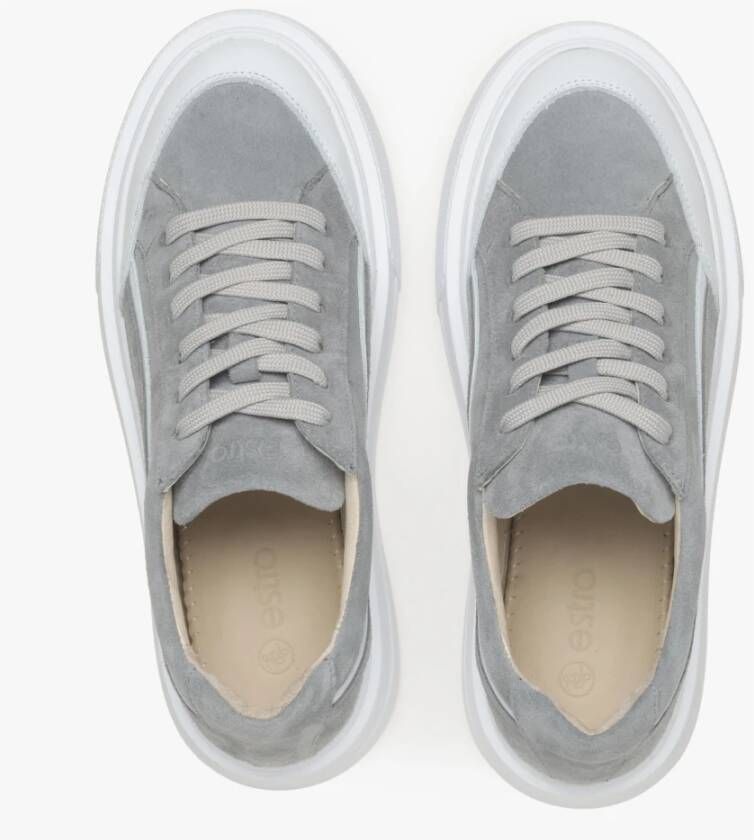 Estro Dames Grijze Lage Sneakers gemaakt van Echt Italiaans Velours Er00115643 Gray Dames