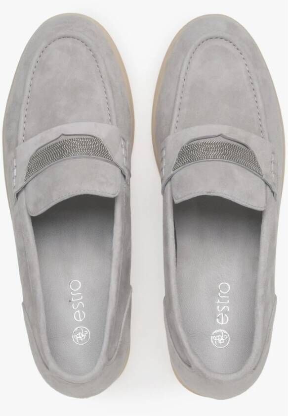 Estro Grijze Velours Mocassins Elegant Comfort Stijl Gray Dames