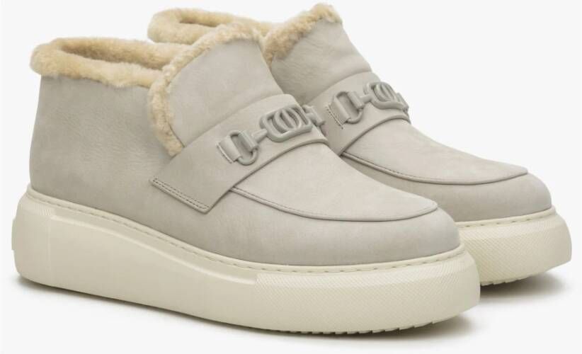 Estro Grijze Winter Enkellaarzen voor Dames gemaakt van Echt Nubuck Gray Dames