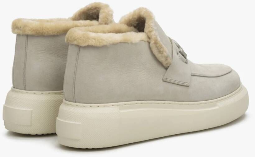 Estro Grijze Winter Enkellaarzen voor Dames gemaakt van Echt Nubuck Gray Dames