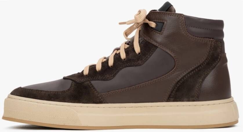 Estro Heren High-Top Donkerbruine Sneakers Gemaakt van Italiaans Echt Leer & Velours met Isolatie Brown Heren