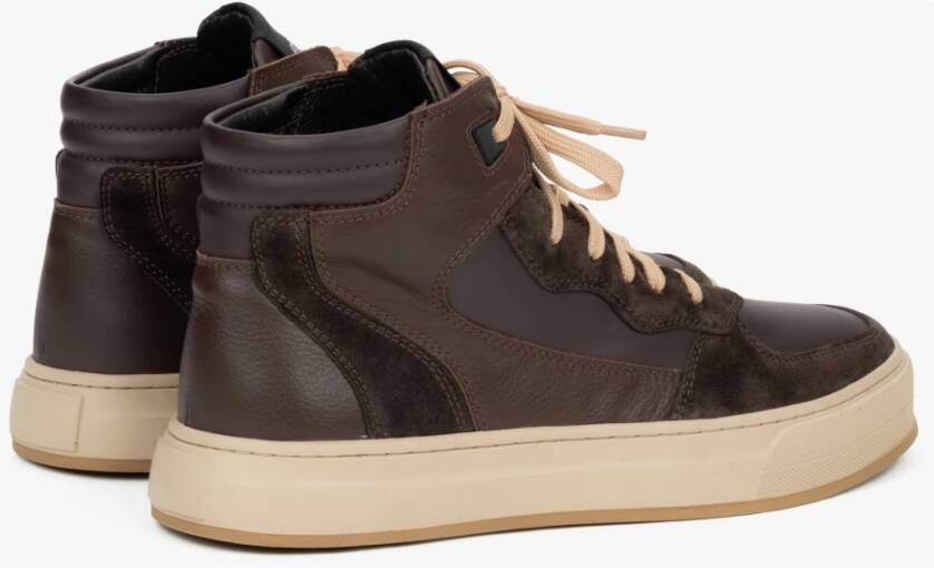 Estro Heren High-Top Donkerbruine Sneakers Gemaakt van Italiaans Echt Leer & Velours met Isolatie Brown Heren