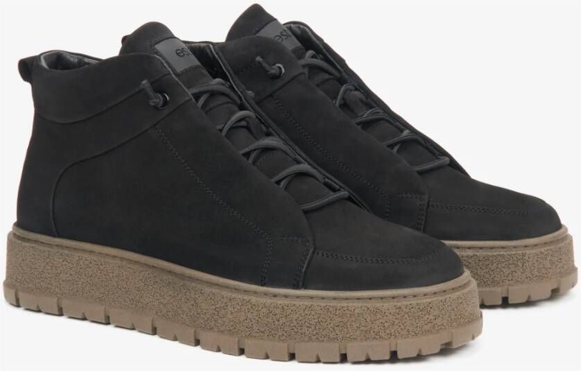 Estro Heren High-Top Zwarte Sneakers van Echt Italiaans Nubuck met Licht Isolatie Black Heren