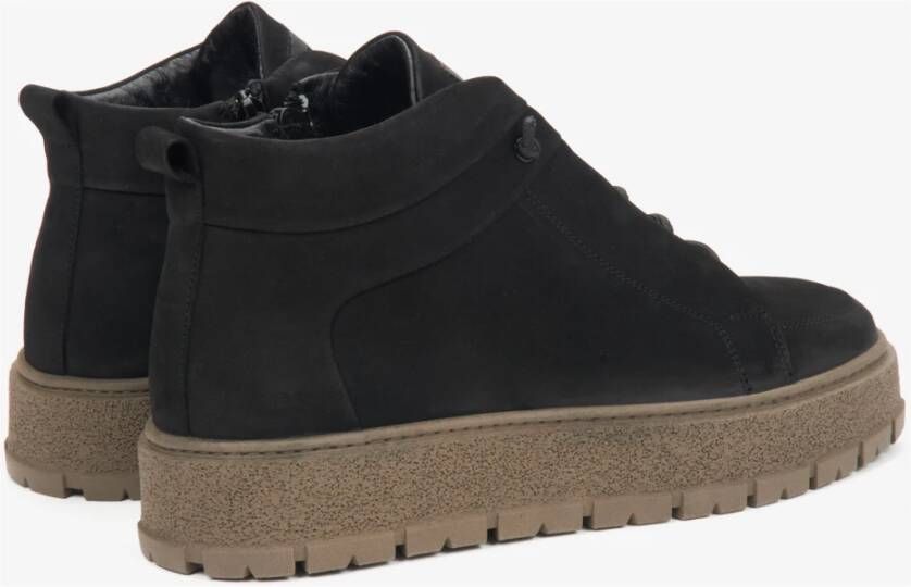 Estro Heren High-Top Zwarte Sneakers van Echt Italiaans Nubuck met Licht Isolatie Black Heren