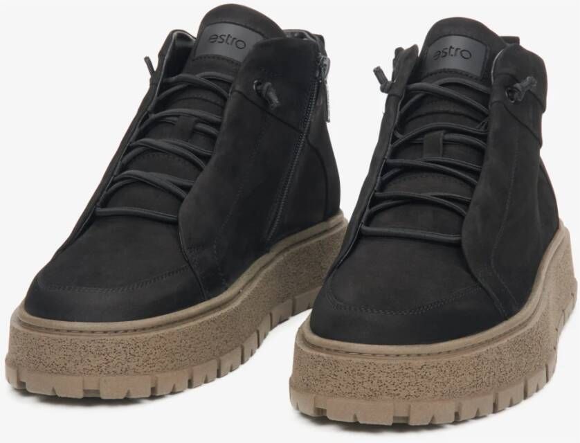 Estro Heren High-Top Zwarte Sneakers van Echt Italiaans Nubuck met Licht Isolatie Black Heren