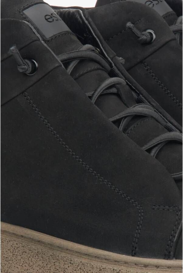 Estro Heren High-Top Zwarte Sneakers van Echt Italiaans Nubuck met Licht Isolatie Black Heren