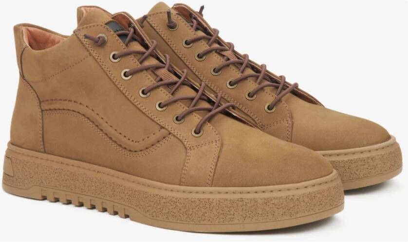 Estro Heren hoge bruine sneakers gemaakt van echt Italiaans velours Brown Heren