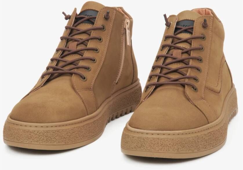 Estro Heren hoge bruine sneakers gemaakt van echt Italiaans velours Brown Heren