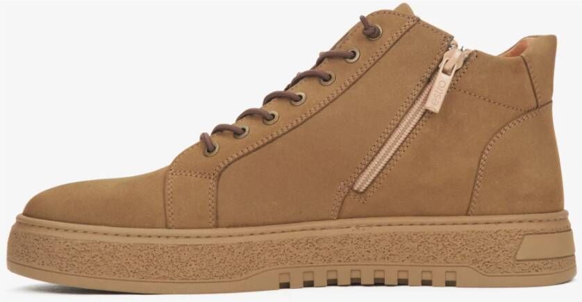 Estro Heren hoge bruine sneakers gemaakt van echt Italiaans velours Brown Heren