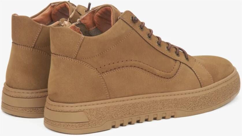 Estro Heren hoge bruine sneakers gemaakt van echt Italiaans velours Brown Heren