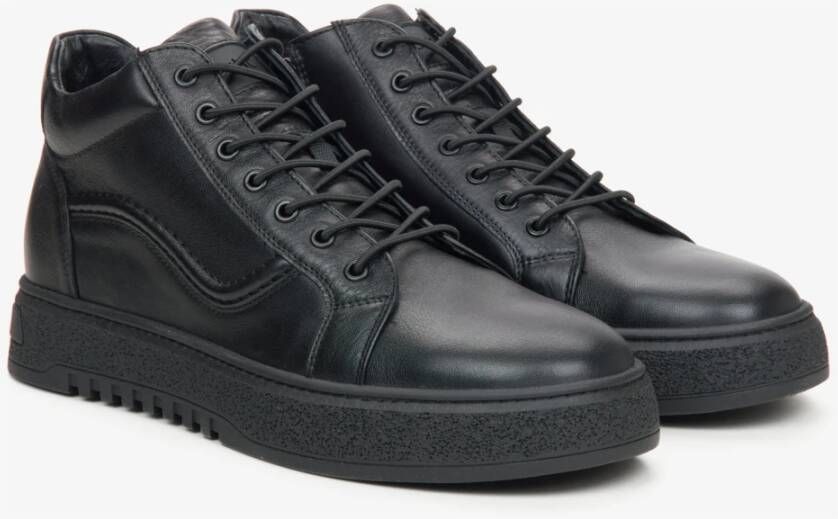 Estro Heren Hoge Zwarte Sneakers gemaakt van Echt Italiaans Leer Black Heren