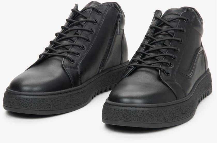 Estro Heren Hoge Zwarte Sneakers gemaakt van Echt Italiaans Leer Black Heren