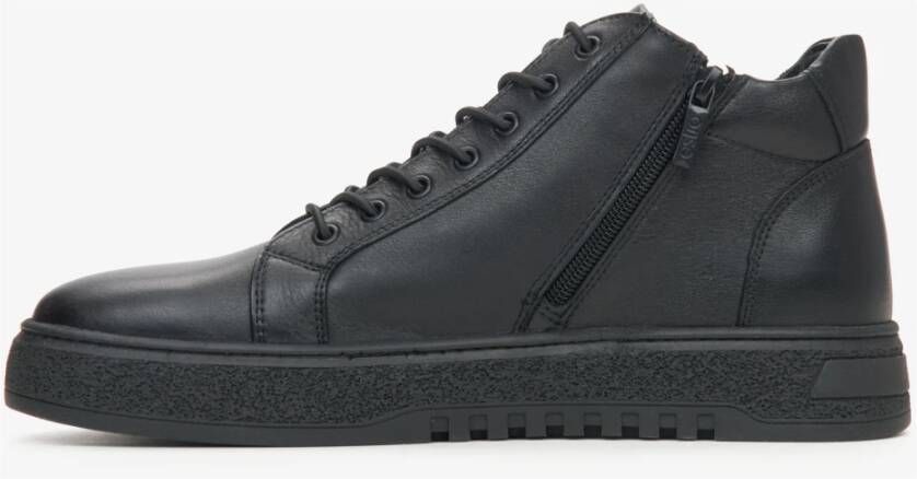 Estro Heren Hoge Zwarte Sneakers gemaakt van Echt Italiaans Leer Black Heren