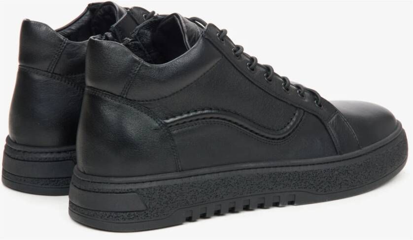 Estro Heren Hoge Zwarte Sneakers gemaakt van Echt Italiaans Leer Black Heren