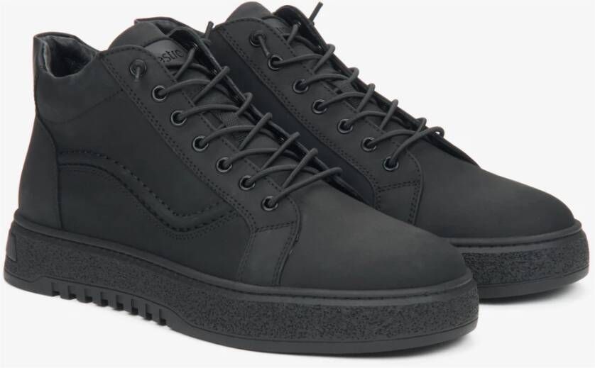 Estro Heren Hoge Zwarte Sneakers gemaakt van Echt Italiaans Nubuck Black Heren