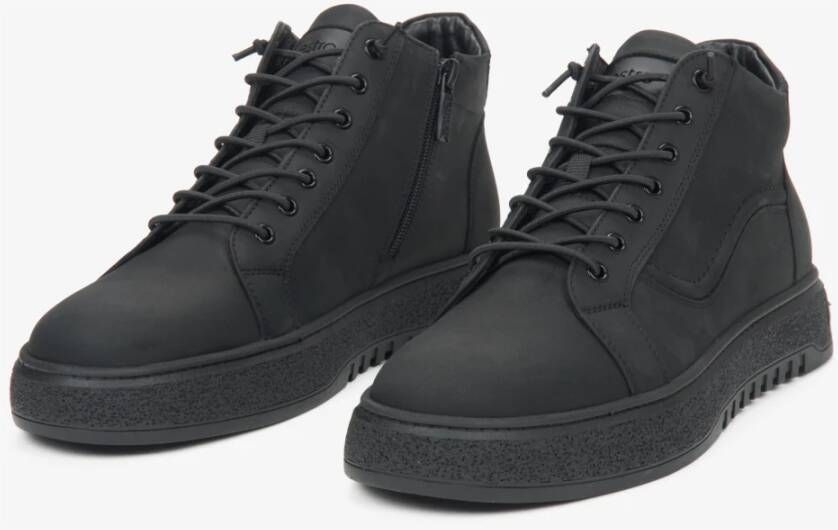 Estro Heren Hoge Zwarte Sneakers gemaakt van Echt Italiaans Nubuck Black Heren